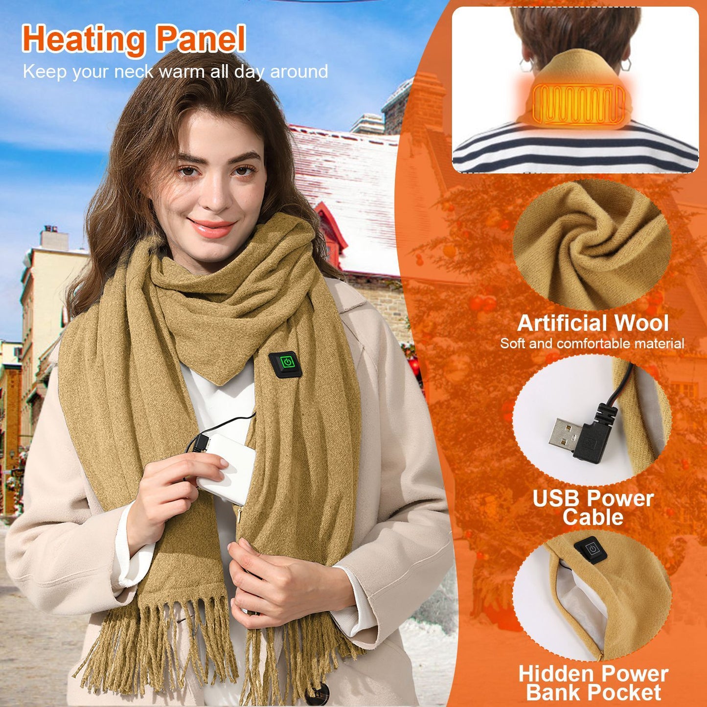 Electric Heated Winter Scarf – USB Rechargeable Neck Wrap with 3 Heating Modes | Unisex Heated Shawl for Outdoor Cycling, Skiing & Skating