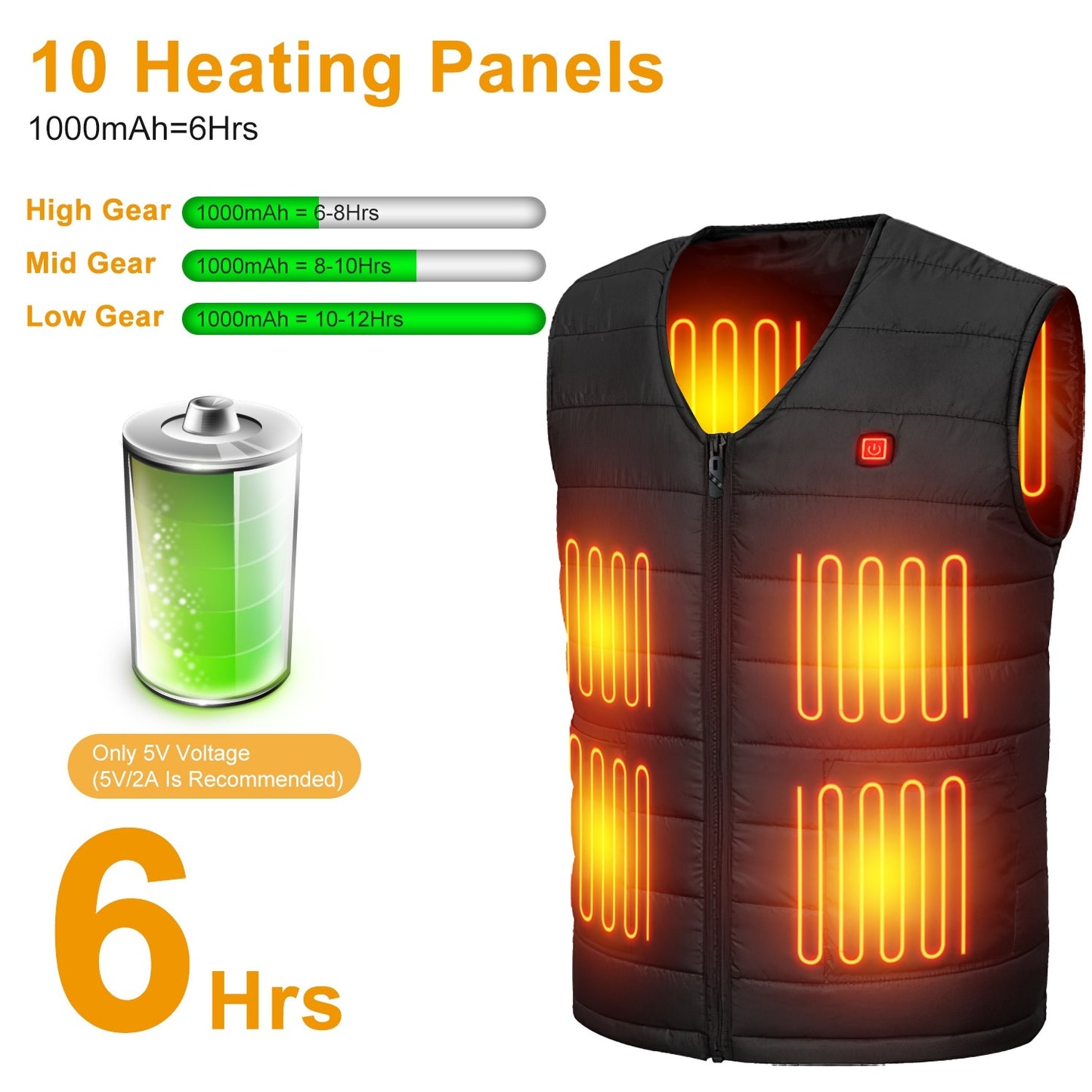 USB Heated Vest with 10 Heating Pads – Adjustable Electric Jacket for Men & Women.
