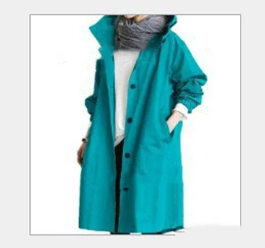 Women Windbreaker Jacket Casual Loose Button Pockets Hooded Quick Dry Windproof Waterproof Clothes For Outdoor Hiking Camping