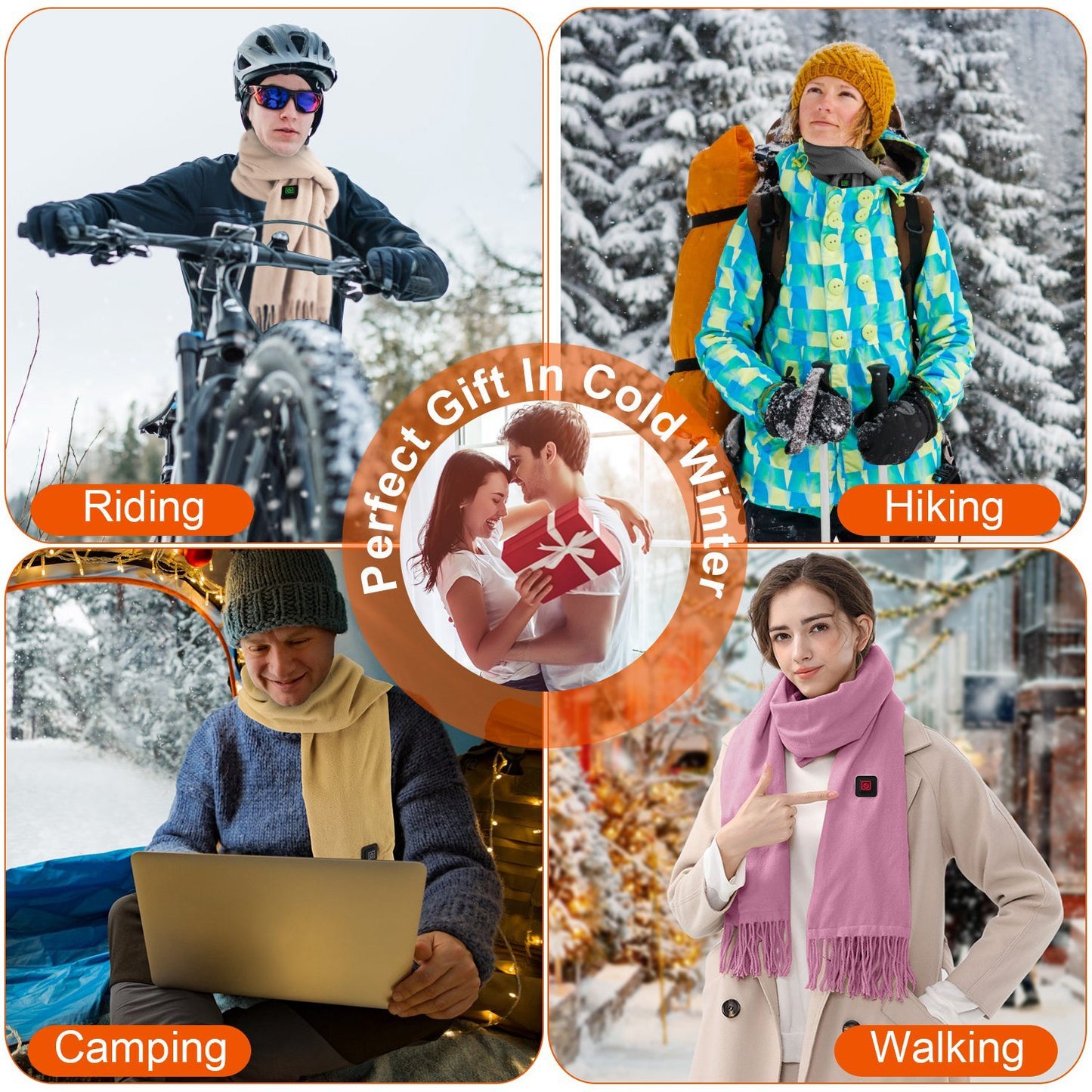Electric Heated Winter Scarf – USB Rechargeable Neck Wrap with 3 Heating Modes | Unisex Heated Shawl for Outdoor Cycling, Skiing & Skating