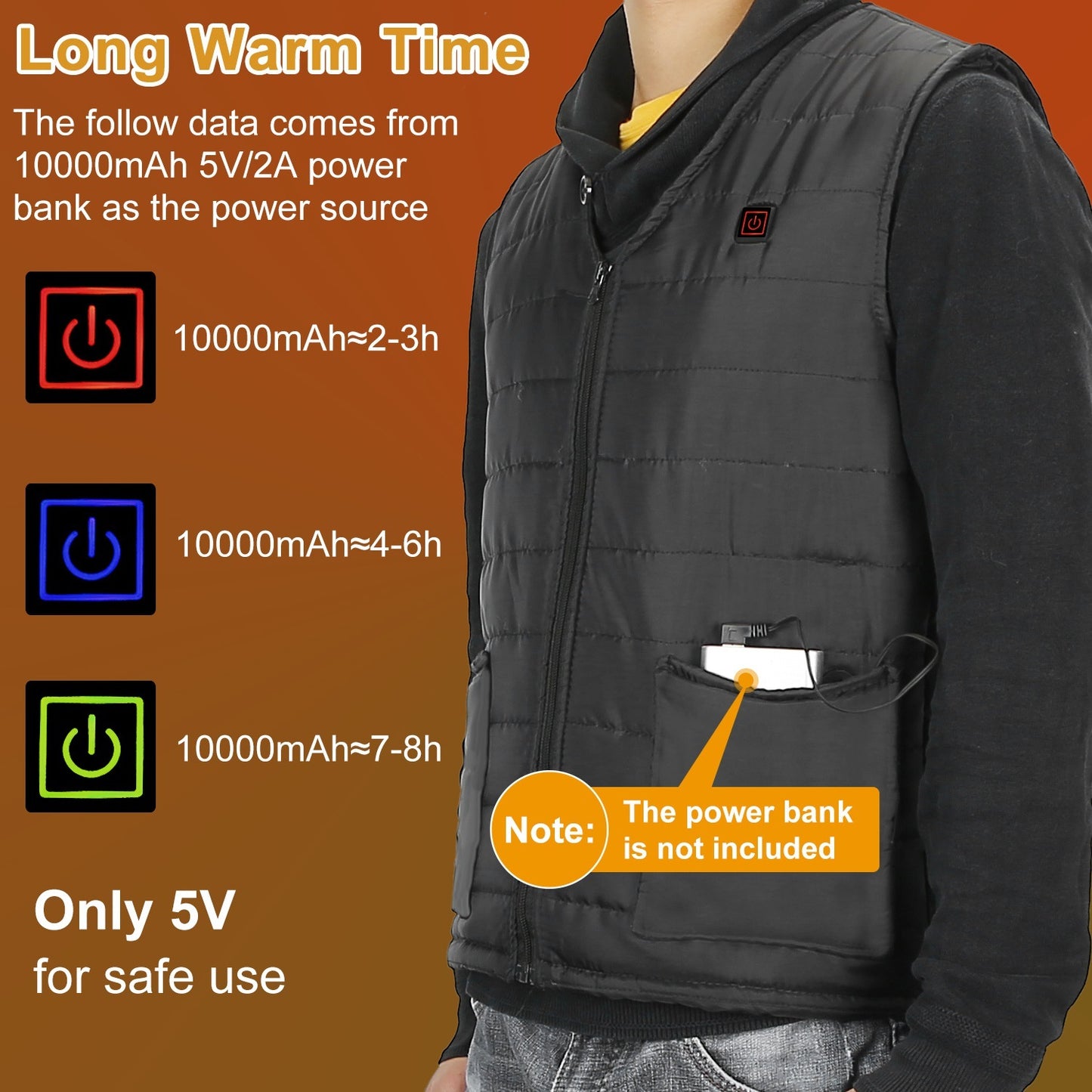 USB Heated Vest with 10 Heating Pads – Adjustable Electric Jacket for Men & Women.
