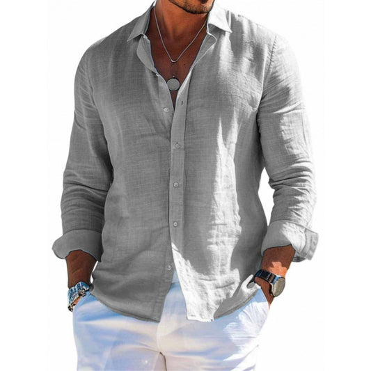 Chemise à manches longues pour homme, décontractée, ample, boutonnée, couleur unie, grande taille