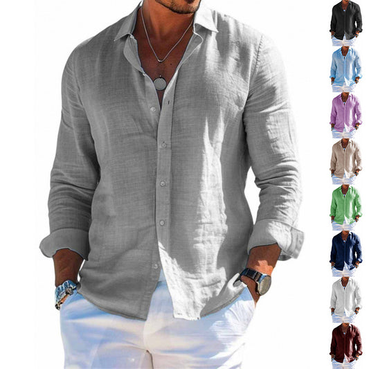 Chemise à manches longues pour homme, décontractée, ample, boutonnée, couleur unie, grande taille