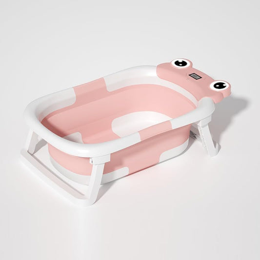 Baby Bathtub , Foldable Baby Bath Tub With Soft Floating Cushion & Thermometer , Collapsible Portable Travel Baby Bath Tub