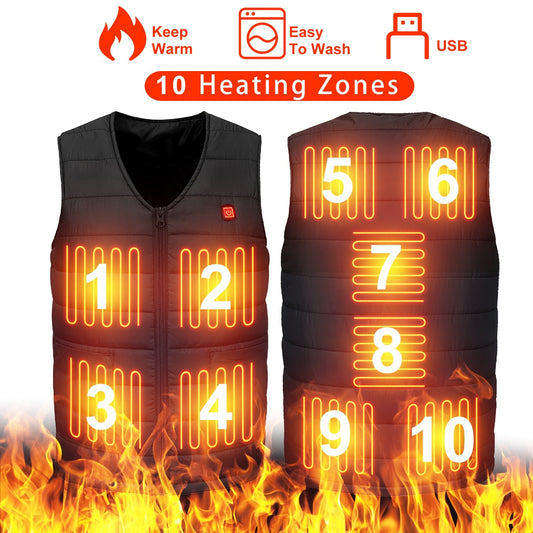 USB Heated Vest with 10 Heating Pads – Adjustable Electric Jacket for Men & Women.
