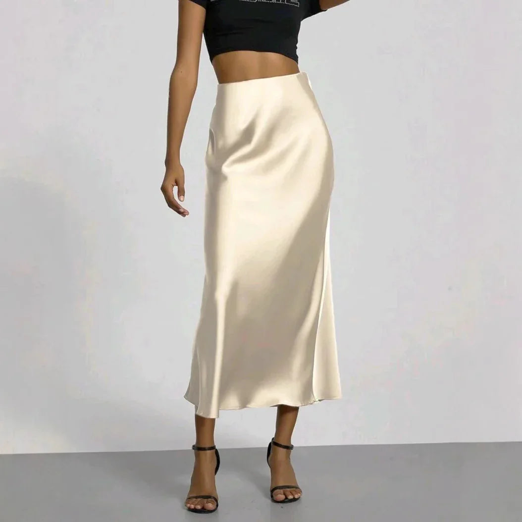 Women's Slim Fit Satin Skirt Fashion Chic Solid Long Skirt